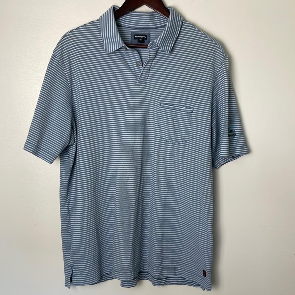Ashworth Blue Stripe Golf Polo. Size Large